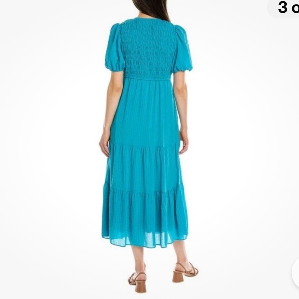 Teal Puff-Sleeve Tiered Midi Dress Size 8 - Picture 2 of 8